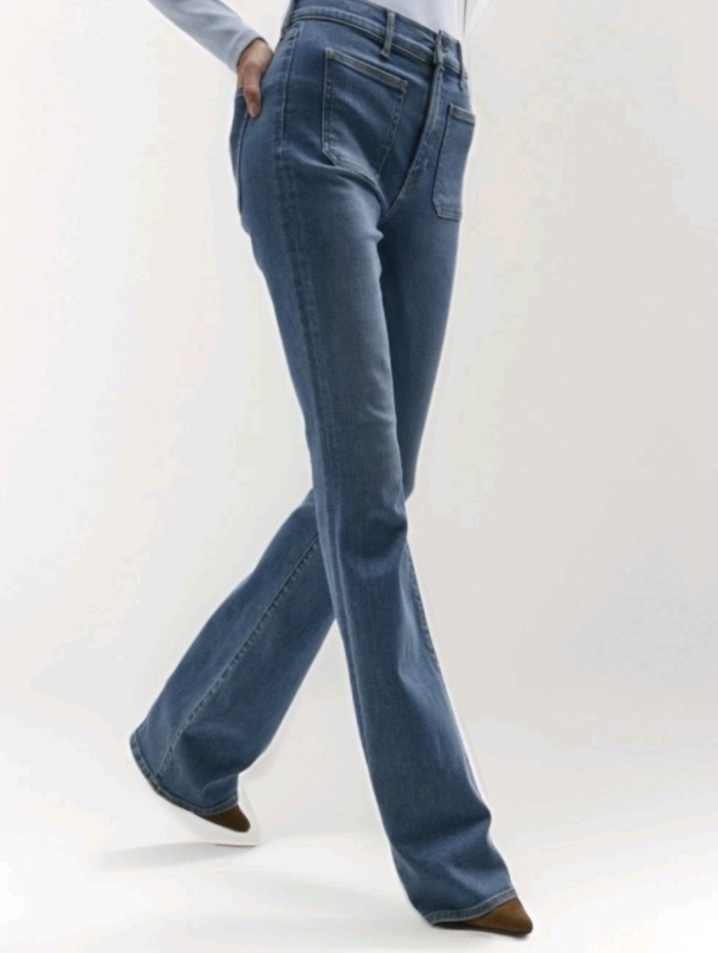 Veronica Beard Beverly Skinny Flare Patch Pocket Jeans Seawater Stone Blue Sz 27